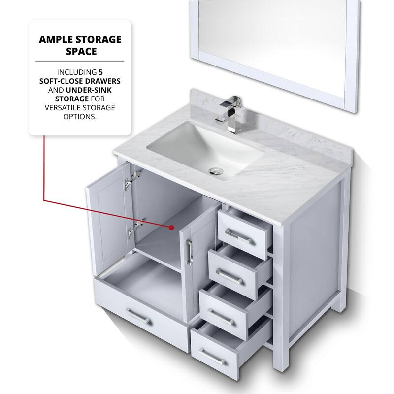 Lexora Jacques 36" Dark Grey Single Vanity - No Mirror, Left Version