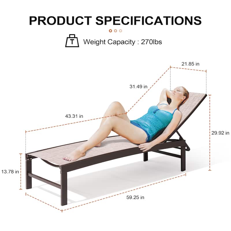 Outdoor Adjustable Aluminum Chaise Lounge Chairs for Patio Pool Terrace - See Picture