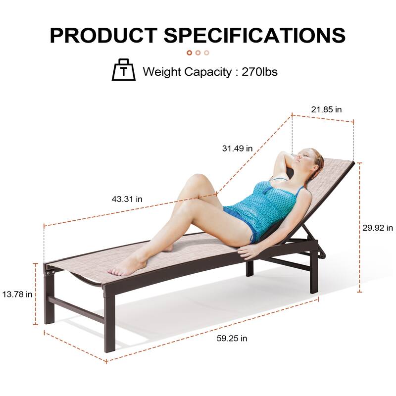 3-Piece Outdoor Loungers Patio Chaise Lounge Chairs Set with Side Table