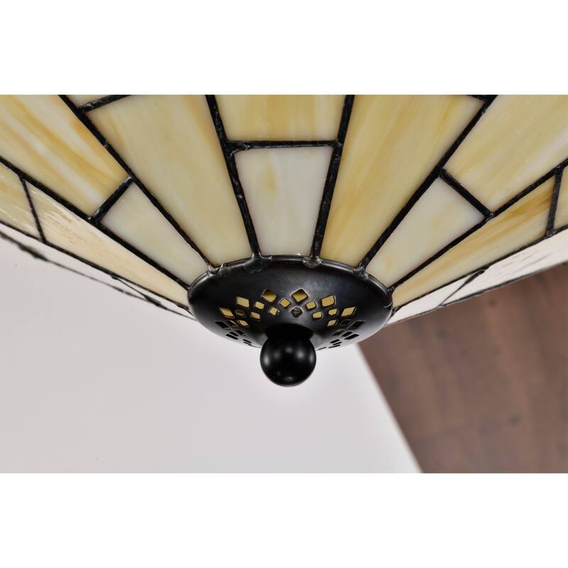 Margno 52-Inch Flushmount Lighted Ceiling Fan Jewel Cut Design Tiffany Glass Lamp Black Finish