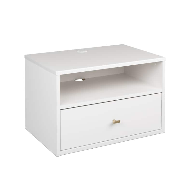 Prepac 1 Drawer Floating Nightstand with Open Shelf, Wall Mounted Nightstand, Contemporary Bedroom Furniture