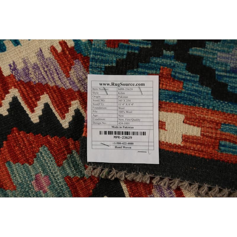 All-Over Kilim Oriental Area Rug Hand-Woven Reversible Wool Carpet - 8'4"x 11'4"