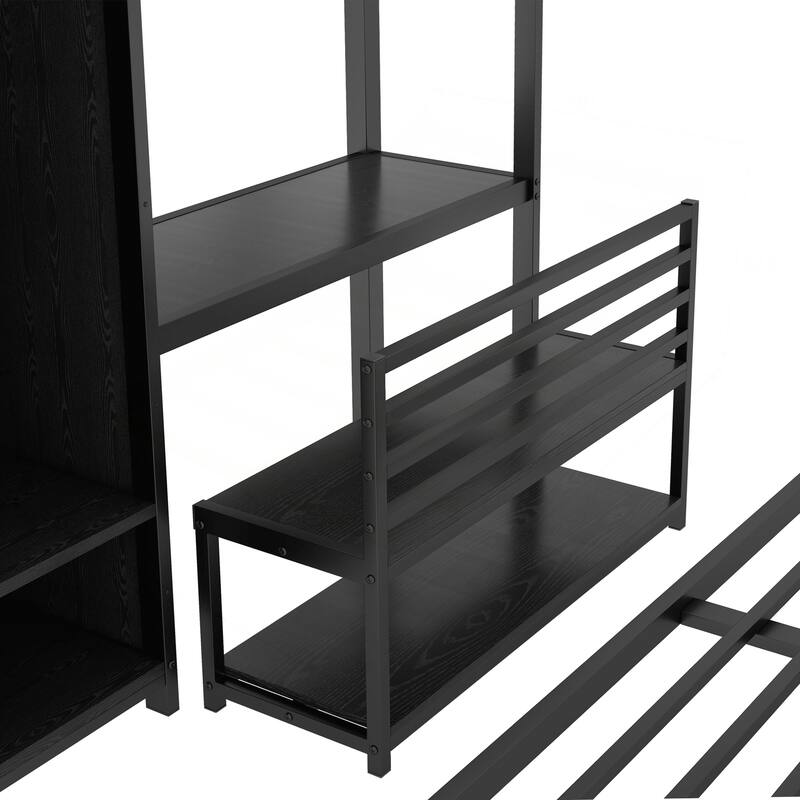 Versatile Metal Bunk Bed with Integrated Wardrobe and Functional Desk