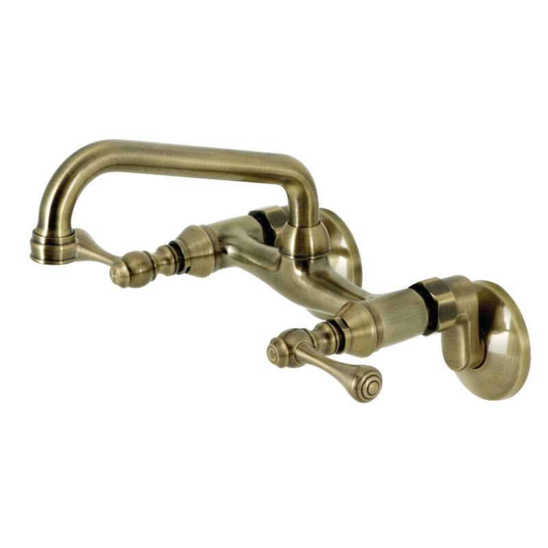 Kingston Brass Adjustable Center Wall Mount Kitchen Faucet - Antique Brass