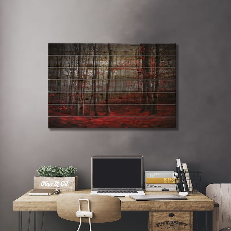 Bloody River Print On Wood by Samanta Krivec - Multi-Color