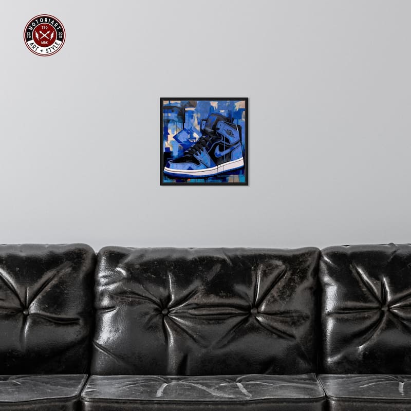 Notoriart Blue Brush Sneakers Framed Sneaker 1 Piece Canvas Wall Art