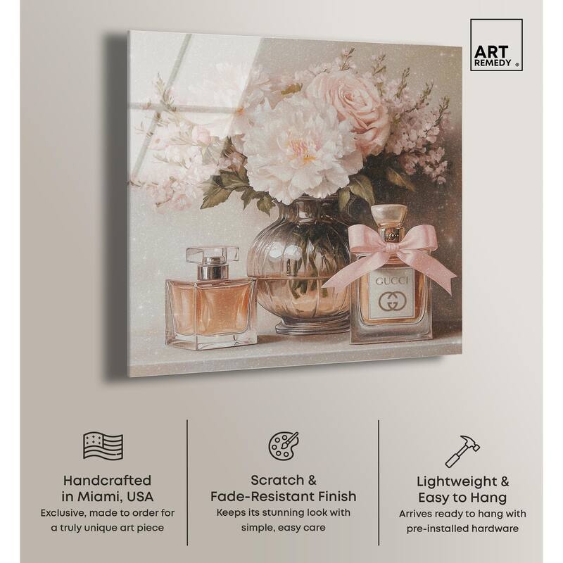 Peach Perfume Flowers in Vase Acrylic by Art Remedy, Ready to Hang