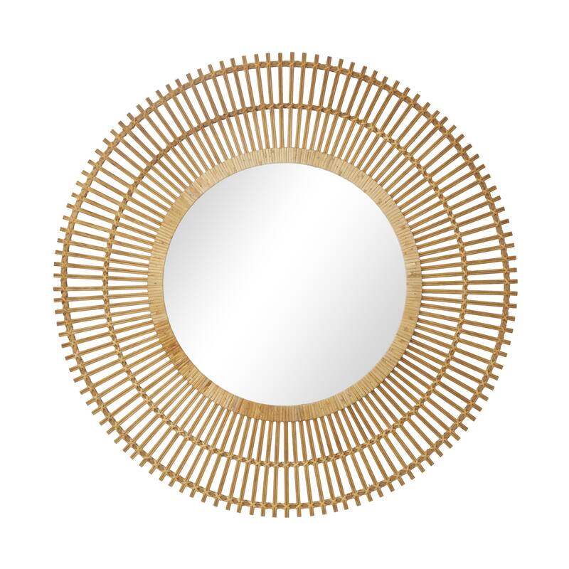 Bamboo Wood Starburst Handmade Stick Wall Mirror with Wrapped Rattan - Cream or Brown - Roche River Decor - Brown - 37"W, 37"H