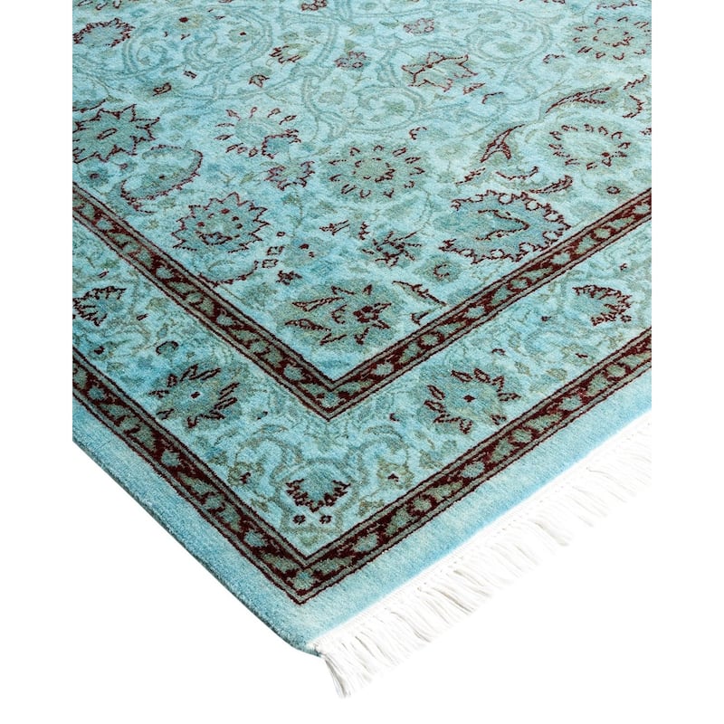 Overton Hand Knotted Wool Vintage Inspired Modern Contemporary Overdyed Blue Area Rug - 3' 2" x 5' 4"