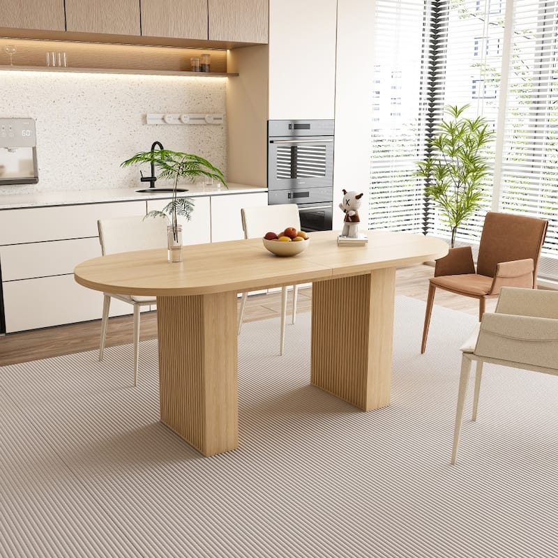 62.9" Farmhouse Kitchen Oval Dining Table with Wood Strip Base