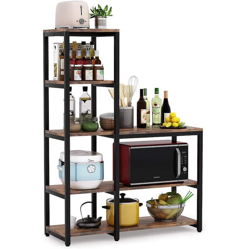 5-Tier L Shaped Kitchen Bakers Rack with Storage Shelf - Brown