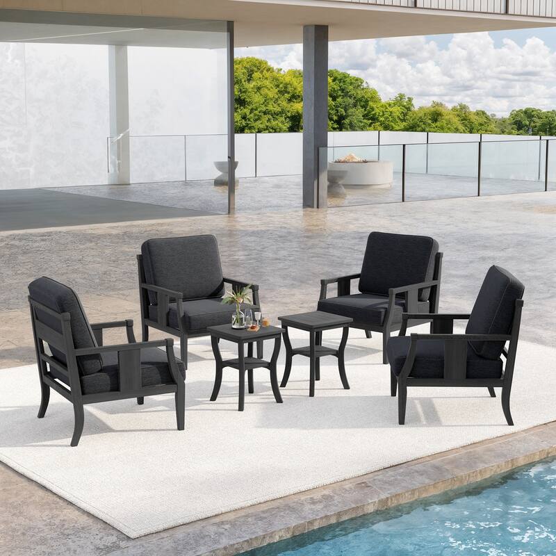6-Piece Outdoor Teak Seating Set Armchair Patio Conversation Sets with 2 Tables, Cushion