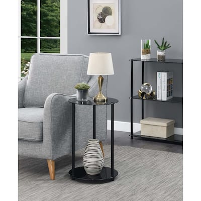 Glass 2 Tier Round End Table, Contemporary Accent Side Table with Tempered Glass Shelves and Stainless Steel Legs - 15.75