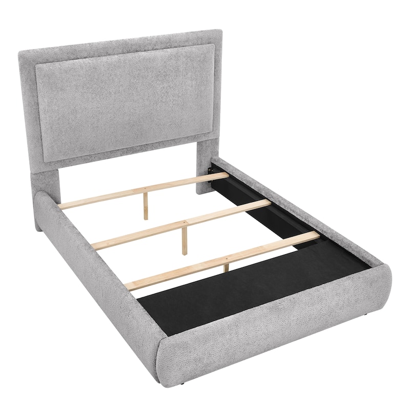 Queen Size Upholstered Bed Frame with Hidden Storage and High Padded Headboard in Pewter