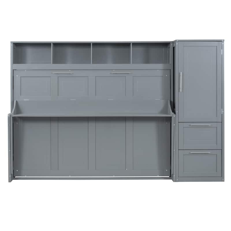 Full/Queen Smart Murphy Bed with Wardrobe & Storage, Space-Saving System