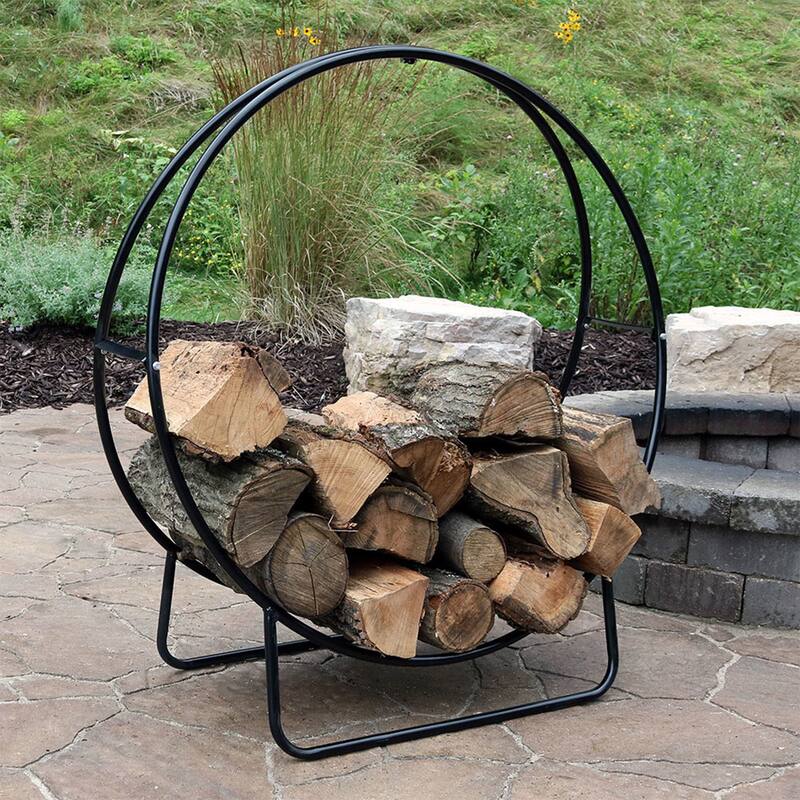 Sunnydaze Firewood Log Hoop Black Steel Easy Access Storage - Multiple Sizes