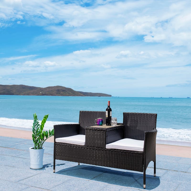 SAFAVIEH Outdoor Rielle Wicker Loveseat - 52W x 33D x 25H