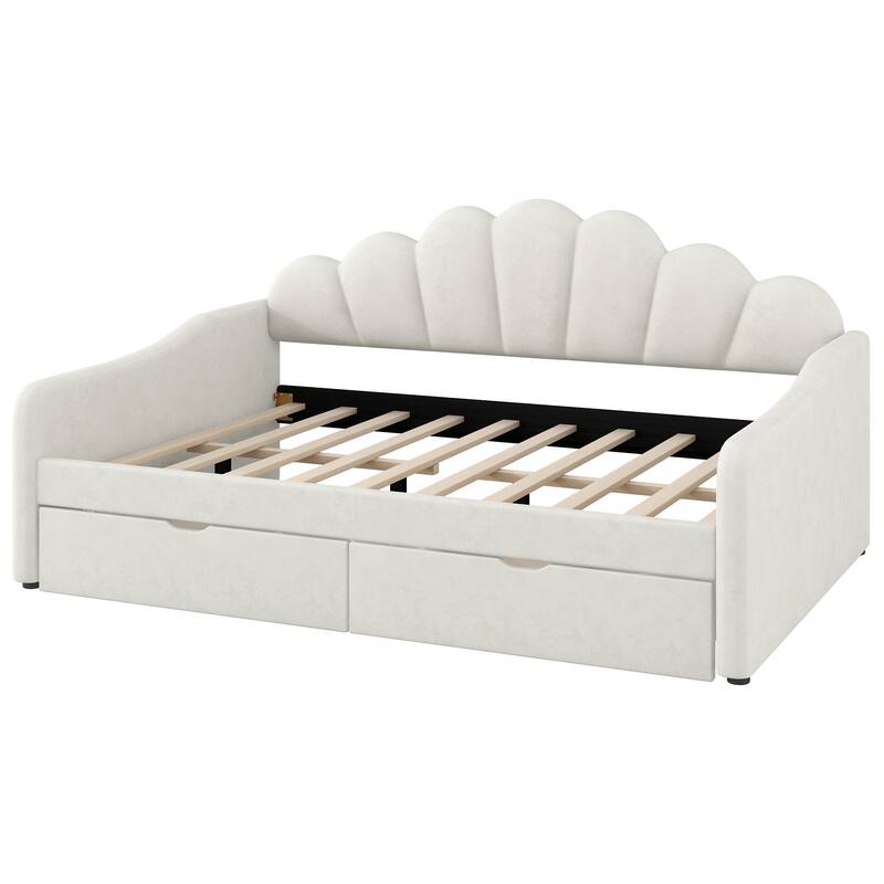 Full Size Shell-Shaped Backrest Upholstered Daybed with Optional Trundle or Drawers