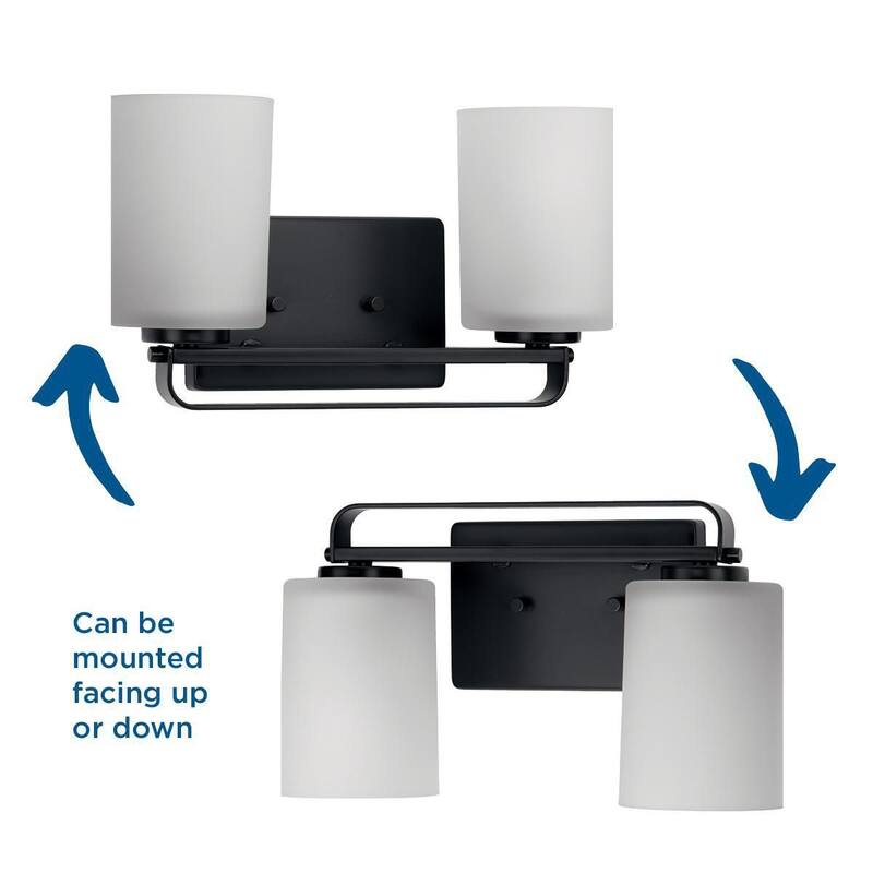 League Collection Two-Light Matte Black and Etched Glass Modern Farmhouse Bath Vanity Light - 13.62 in x 5.5 in x 7.62 in