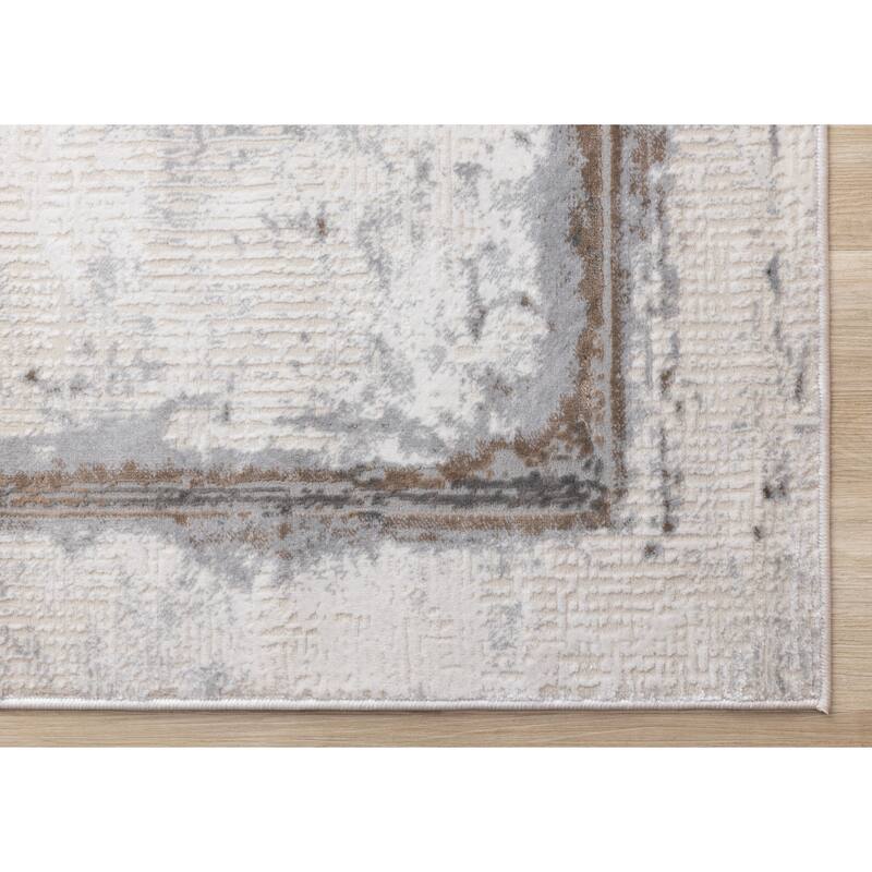 London Collection - Grey Cream Beige Border Indoor Area Rug