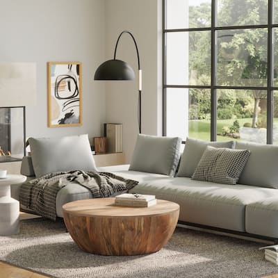 WYNDENHALL Keystone Modern Industrial Round Drum Coffee Table - 34"d x 34" w x 12"h