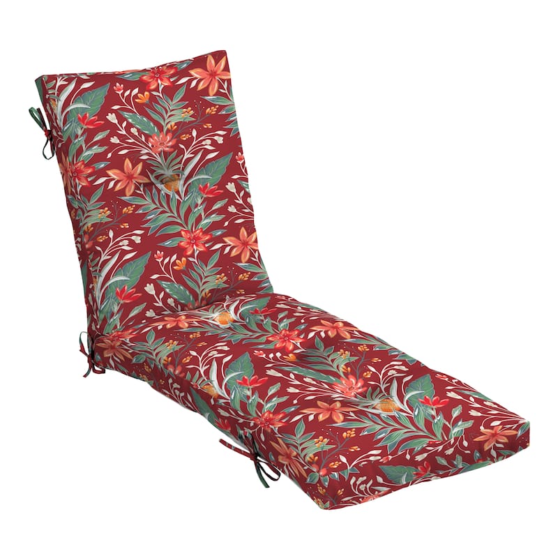 ARDEN earthFIBER Outdoor Tufted Chaise Cushion, 22 x 76 - Luau Red Tropical Floral