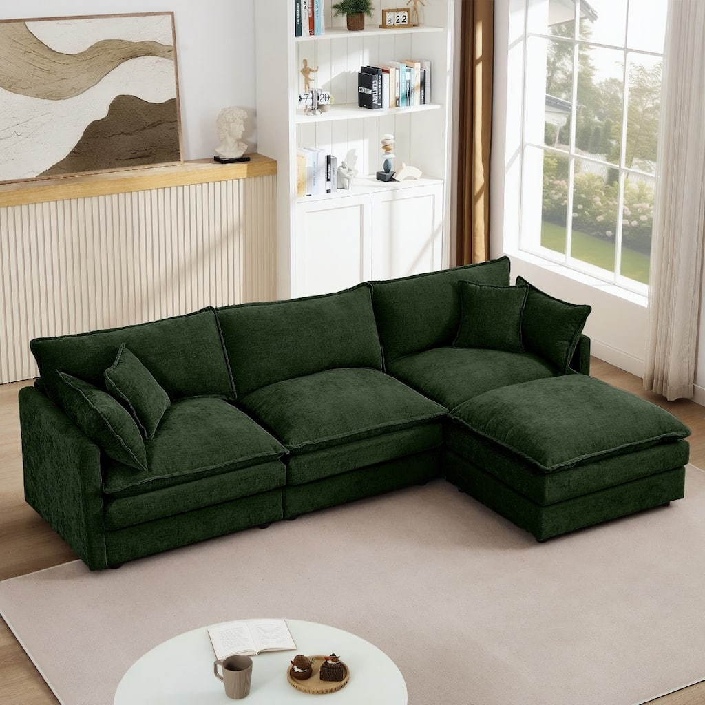 102" L-shaped Modular Chenille Sectional Sofa with Movable Ottoman