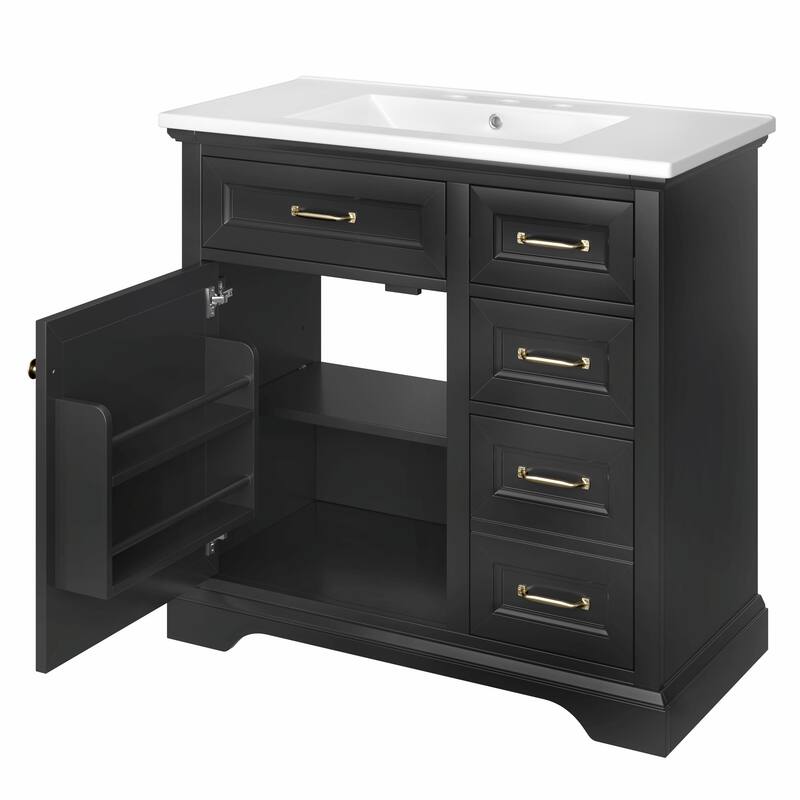 36" Bathroom Vanity with Sink, Tip-out Drawers & Soft-Close Door Hinges