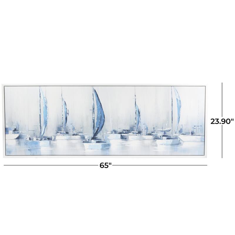 Canvas Sail Boat Framed Wall Art with White Frame - Blue - Roche River Decor