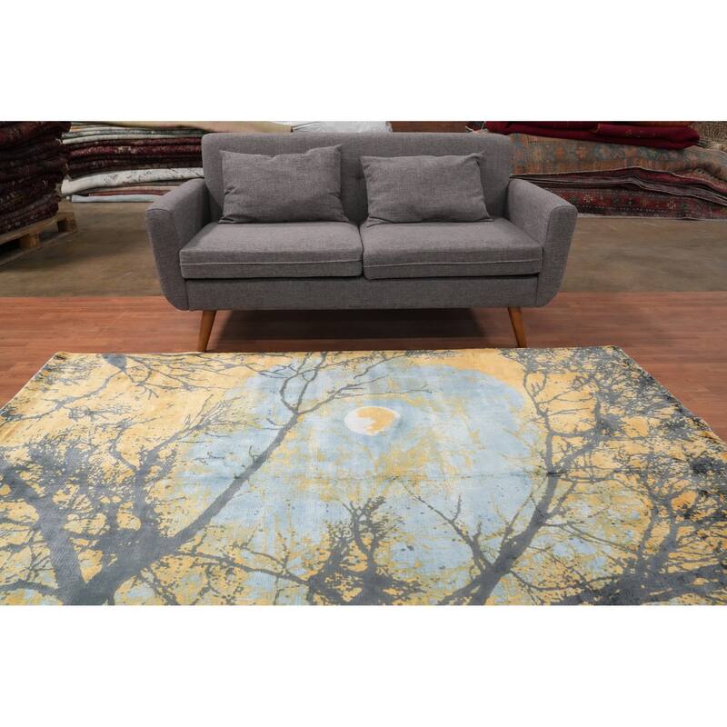 Hand Knotted Oriental Viscose Silk Carpet Modern Pictorial Multi-Colored Abstract Area Rug - 7' 10'' X 5' 9''