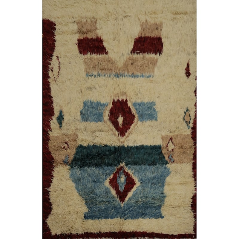Hand Knotted Oriental 100% Wool Carpet Modern Tribal Beige & Ivories Moroccan Area Rug - 9' 4'' X 6' 9''