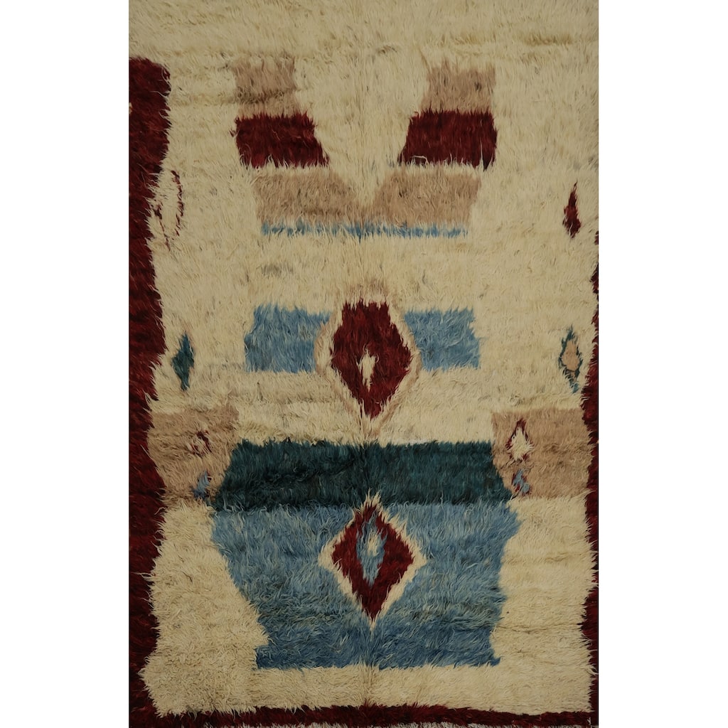 Hand Knotted Oriental 100% Wool Carpet Modern Tribal Beige & Ivories Moroccan Area Rug - 9' 4'' X 6' 9''