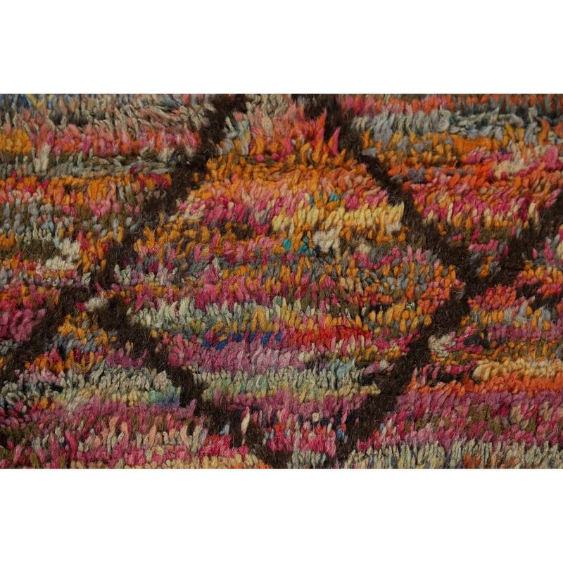 Hand Knotted Oriental 100% Wool Carpet Modern All-Over Multi-Colored Moroccan Area Rug - 6' 8'' X 4' 0''