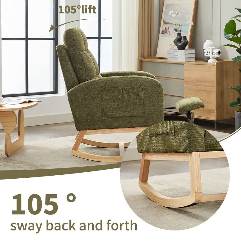 Modern Accent Rocking Chair Rocking Chair with Solid Wood Legs, adjustable Footrest