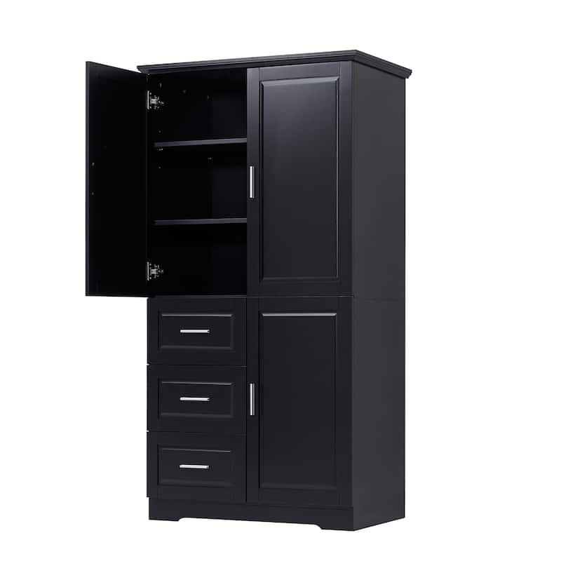3 Doors 3 Drawer Bathroom Cabinet, Wooden Bathroom Towel Cabinet Large 62-inch Storage Cabinet Bathroom Organizer Cabinet