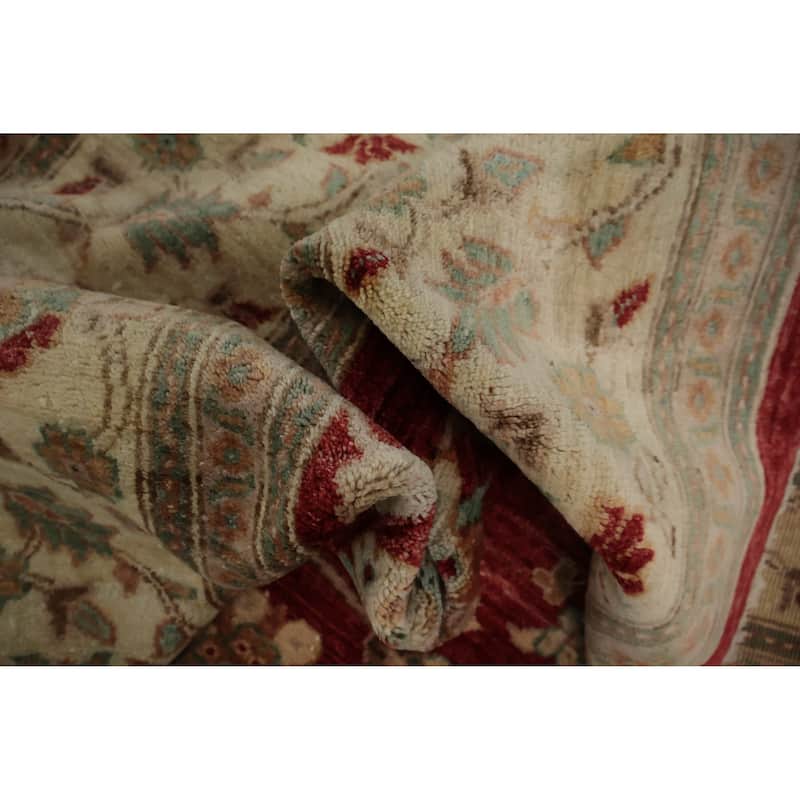 Hand Knotted Oriental 100% Wool Carpet Traditional All-Over Red Ziegler Area Rug - 11' 10'' X 9' 0''