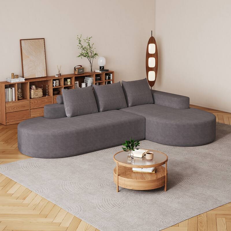 L Shaped Modular Curved Sectional Sofa, Chenille Upholstered 3 Seat Sofa, Corner Sofa with 3 Pillows for Living Room, Bedroom