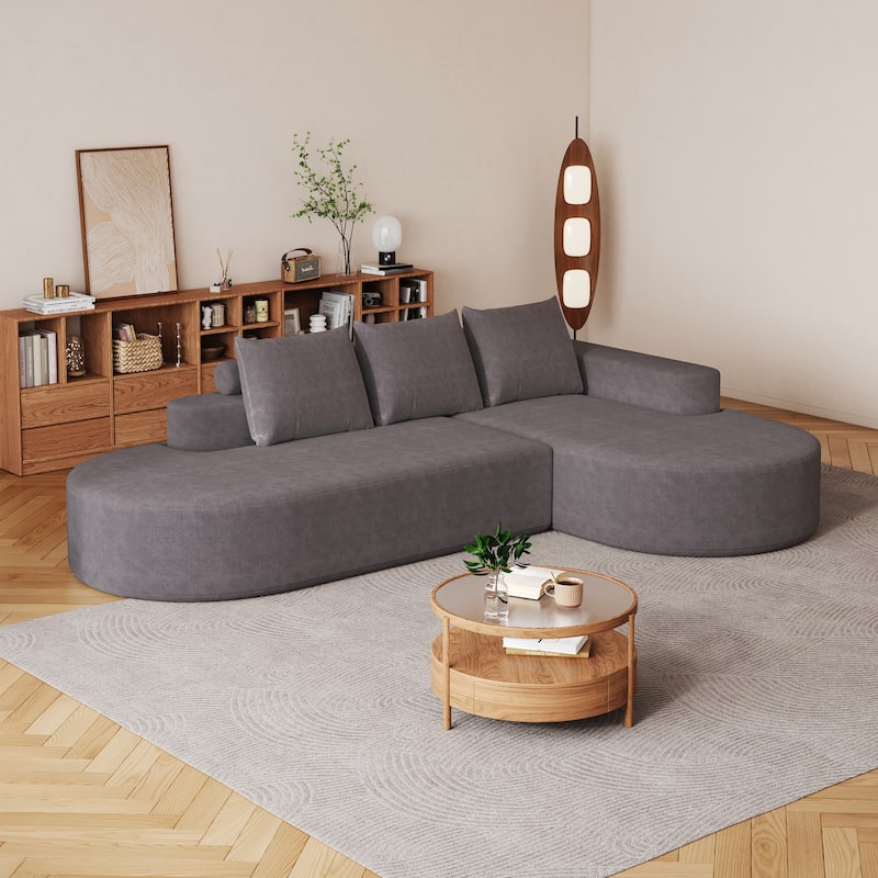 Roomfitters 108.5" Modern Curved Chenille Sectional Sofa, Modular L-Shaped Couch with 3 Pillows