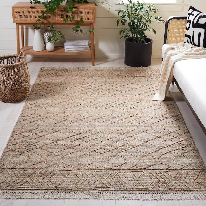 SAFAVIEH Handmade Natural Fiber Algrid Boho Jute Fringe Rug - 5' x 8' - Natural/Beige