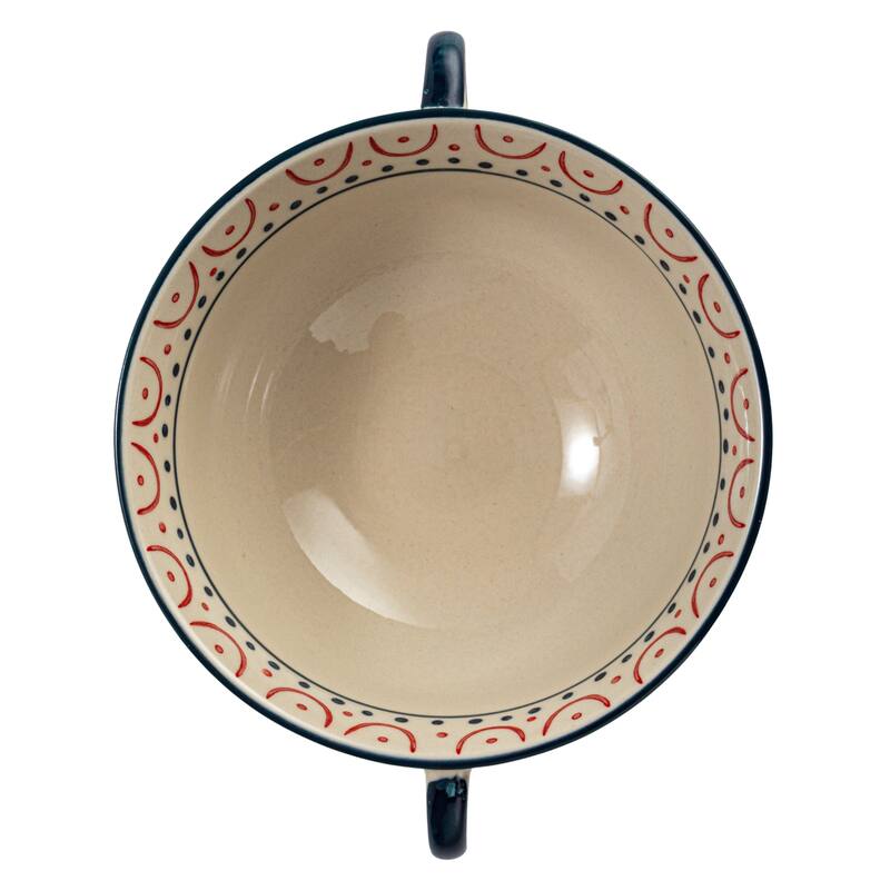 Stoneware Bowls with Handles and Pattern - 7.9"L x 6.1"W x 3.3"H