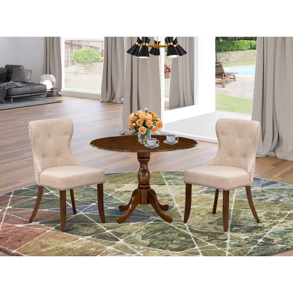 3-Piece Acacia Walnut Finish Solid Wood Top - Button Tufted Dining Room Set - Seats 4