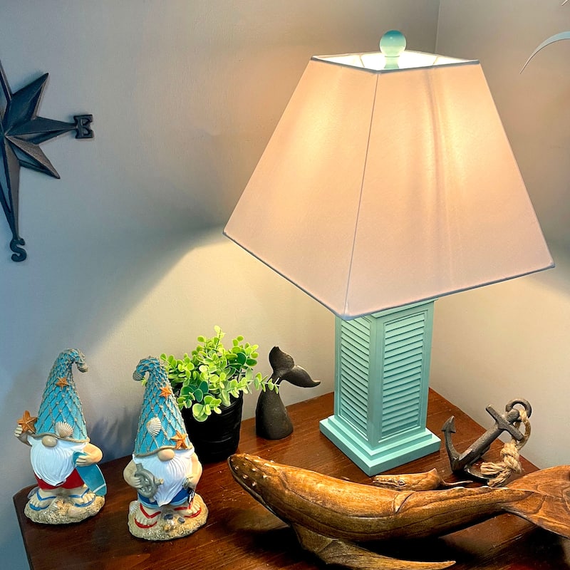 Seafoam Green Shutter Table Lamp 24In Glossy Base 120V 60W Coastal Decor - 24.25 X 13 X 13 inches
