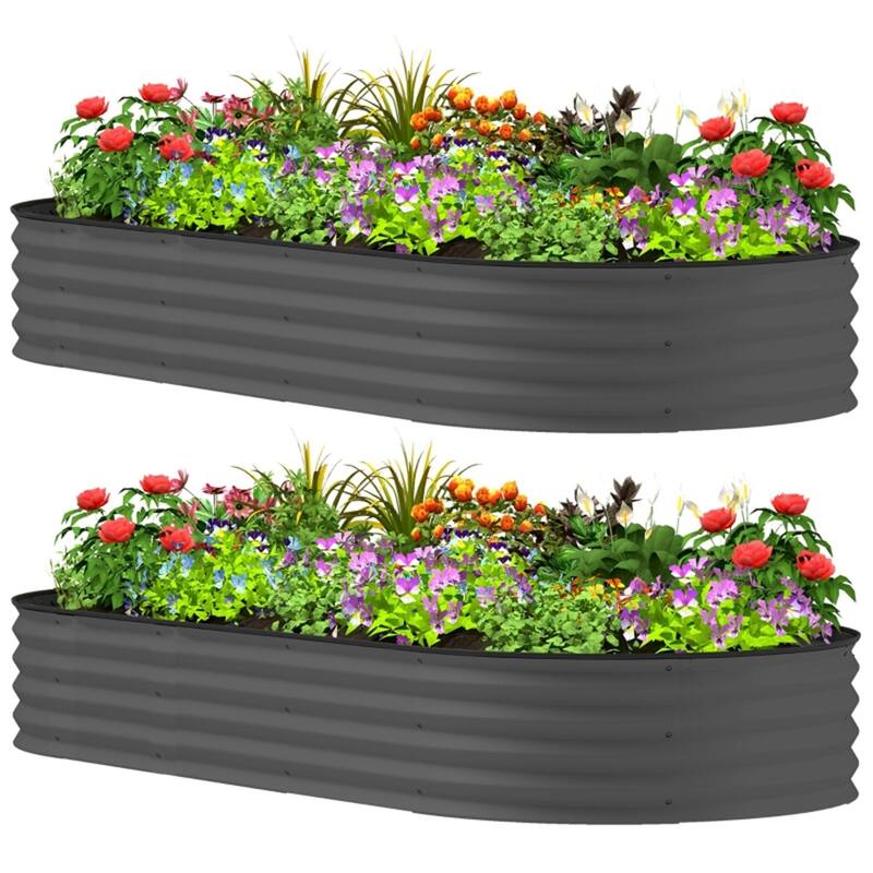 Set of 2 Galvanized Steel Raised Garden Beds Large Outdoor Planters for Vegetables Flowers - 84.6" W x 35.4" D x 11.8" H - Dark Grey