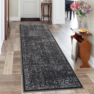 Floral Machine Washable Area Rug Traditional Floor Cover Foldable Thin Rug Non Slip Carpet