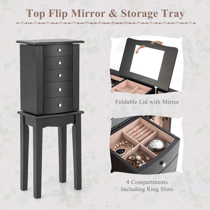 Gymax Jewelry Cabinet Armoire Storage Chest Stand Organizer Wood Box