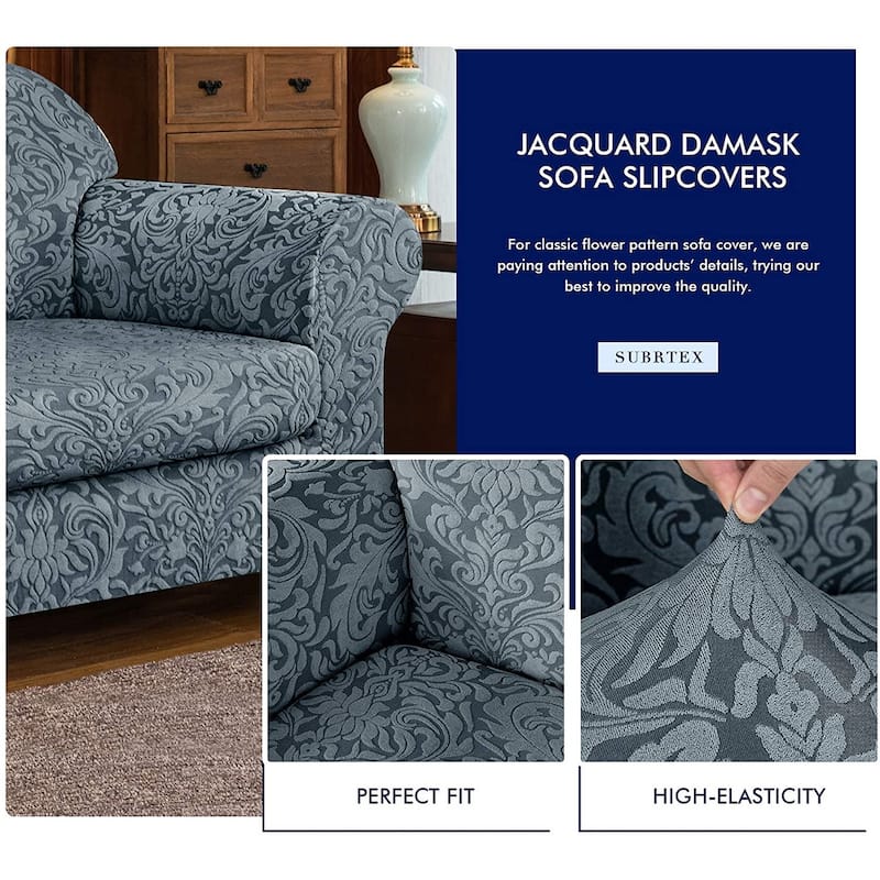 Subrtex 2 Piece Armchair Slipcover Jacquard Damask Spandex Furniture Protector