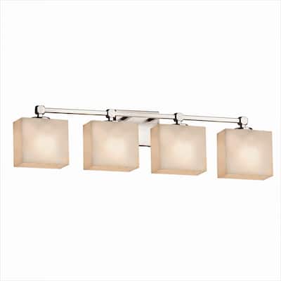 Justice Design Clouds Tetra 4-light Brushed Nickel Bath Bar, Clouds Rectangle Shade