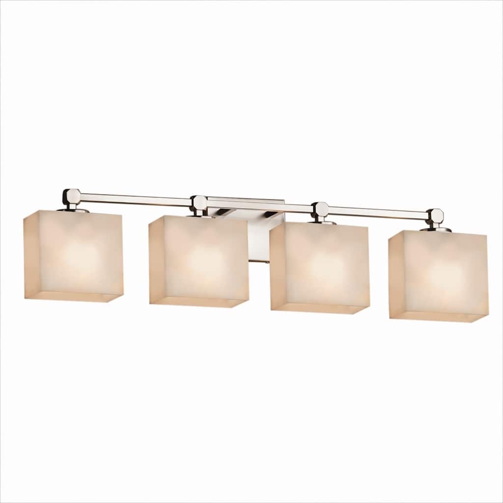 Justice Design Clouds Tetra 4-light Brushed Nickel Bath Bar, Clouds Rectangle Shade