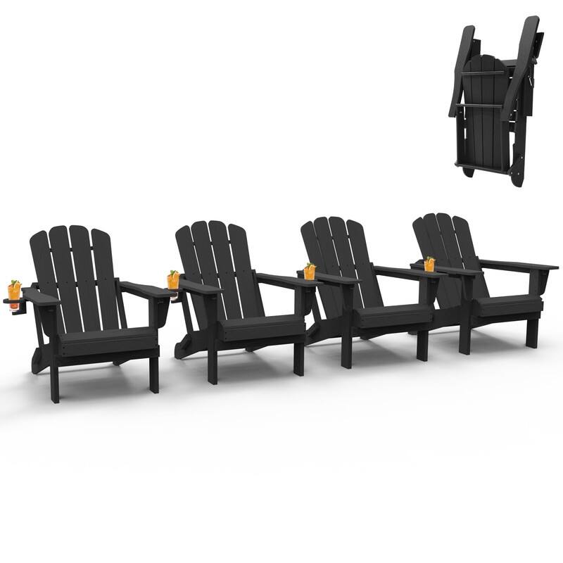 Domi Folding Adirondack Chair,Wooden Textured with Cup Holder,HDPE