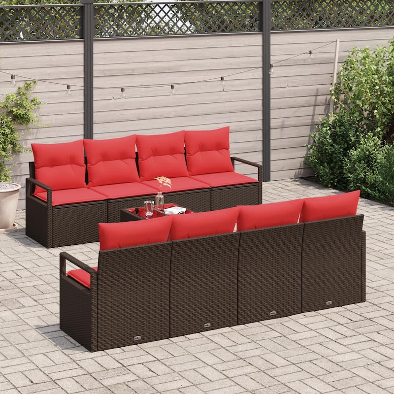 vidaXL 9 Garden Sofa Set with Cushions Black/Brown/Grey Poly Rattan - 90.6 x 24.4 x 27.2